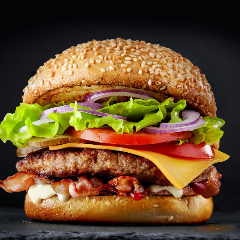 fresh tasty burger on dark background